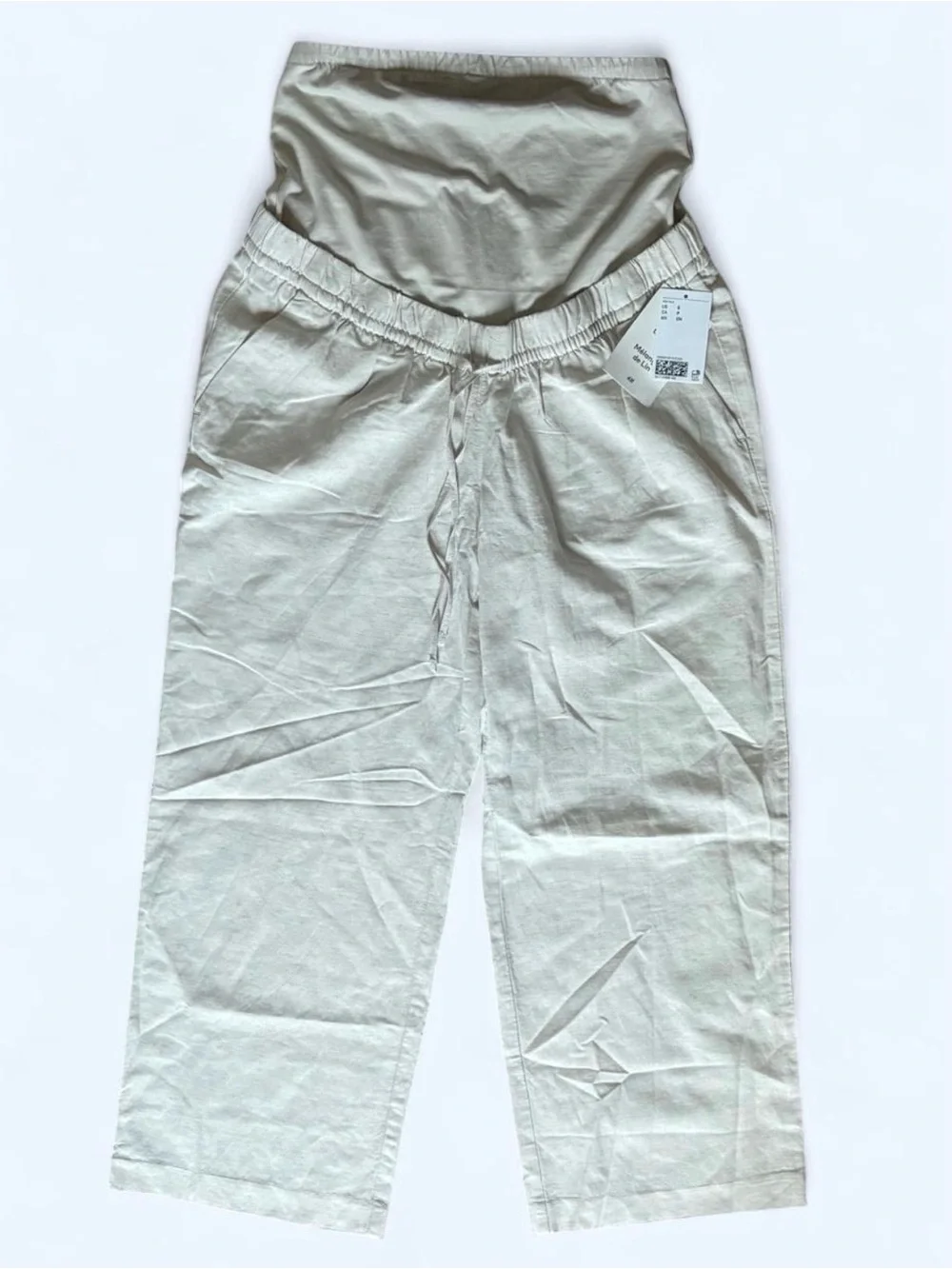 Maternity Wide-Leg Linen Blend Pants in Light Beige